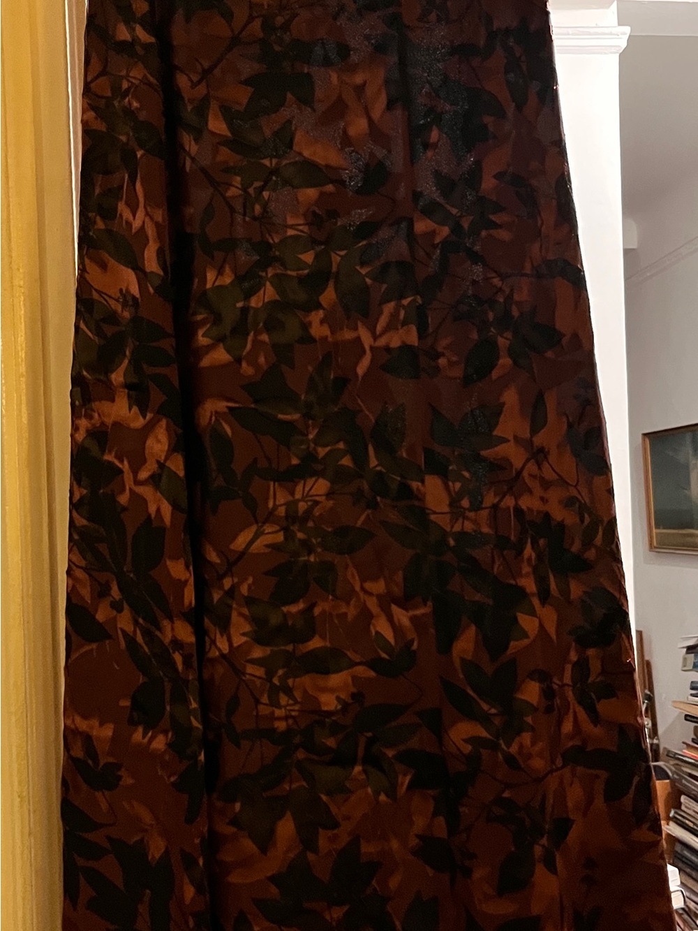 Calvin Klein Brown Maxi Skirt with Black Leaf Print